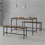 Eetkamerset Pajala ettafel met banken zwart en houtkleurig