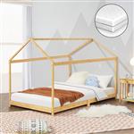 [en.casa] Kinderbed Vindafjord huisbed met matras bamboe 70x140 cm