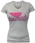 Bad Boy Logo Dames T-shirt met V-hals Grijs Roze