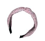 Diadeem - haarband met knoop - roze - blauwe streepjes - witte vlekjes