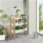 [en.casa] Plantenstandaard Hitra 3-delig bamboe wit en houtkleurig