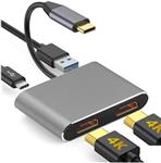 DrPhone PD10 - USB-C naar HDMI Adapter (2x HDMI)  4K - USB 3.0-poort & Type C PD - 2x Schermen