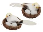 Nestje 7.5 cm met 1 vogel en 2 eitjes Wit PastelGeel Doos met 6 nestjes  Vogelnestjes