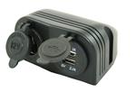 Power Line Contactdoos 12V + 2x USB Lader Opbouw Zwart