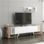 [en.casa] TV meubel met wandplank en 2 bijzettafels Glostrup Eiken en wit