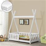 Kinderbed Tipi met uitvalbeveiliging en matras 70x140 cm wit