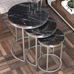 [en.casa] Bijzettafel Bornholm set van 3 rond marmer zwart en zilverkleurig