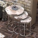 [en.casa] Bijzettafel Bornholm set van 3 rond marmer wit en zilverkleurig