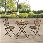 Bistroset Biella metaal tuintafel met 2 tuinstoelen bruin