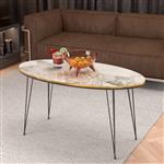 [en.casa] Salontafel Hirtshals ovaal 41x90x50 cm marmer wit en goudkleurig