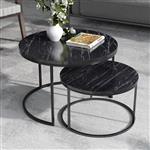 [en.casa] Salontafel Skagen set van 2 rond marmer zwart en zwart