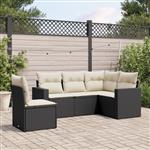 vidaXL 5-delige Loungeset met kussens poly rattan zwart