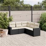 vidaXL 5-delige Loungeset met kussens poly rattan zwart