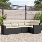 vidaXL 5-delige Loungeset met kussens poly rattan zwart