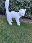 Beeld, beautiful garden statue of a big cat in  Color white - 67 cm - polyresin