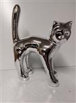 Beeld, beautiful image of cat in silver color - 46 cm - chrome
