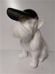 Beeld, Sculpture -white dog with cap - 44 cm - polyresin