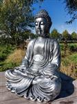 Beeld, 60 cm high silver-colored bronze Buddha statue - 60 cm - polyresin
