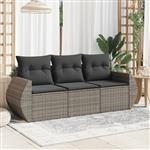 vidaXL 3-delige Loungeset met kussens poly rattan grijs