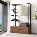 [en.casa] Kledingkast Egmating open kast 180x120x40 cm zwart en walnootkleurig