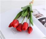 Actie Tulp Tulpen bundel, Luxe Siliconen Real Touch Tulpen kleur Red Rood / Bundel +/-5st Zijde Tulp