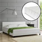 Aron Bedframe kunstleer met matras 160x200 cm wit