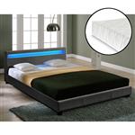 Houten bed stof LED-verlichting en matras 140x200 donkergrijs