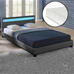 Bed Parijs kunstleer met matras LED-verlichting 140x200 grijs