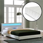 Bed Parijs kunstleer met matras LED-verlichting 180x200 wit