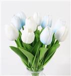 Actie Tulp Tulpen 33cm bundel Lichtblauw en Wit / Bundel +/-10st Zijde Tulpen Real Touch Foam