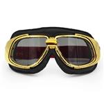 Ediors retro goud, zwart leren motorbril Glaskleur: Donker / smoke