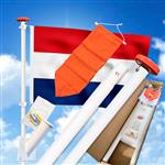 Vlaggenstokset compleet MARINEBLAUW (2-delige stok 190cm, houder, NL vlag, oranje wimpel en vlagcorr