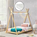 [en.casa] Kinderbed Vimpeli tipi met matras bamboe 90x200 cm houtkleurig