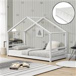 Kinderbed Vardo grenen huisbed met matras 200x90 cm wit
