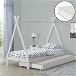 Kinderbed Tipi met onderschuifbed en 1 matras 90x200 cm wit