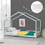 Kinderbed met bedbodem en matras huisbed 90x200 cm mint