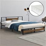Metalen bed Villach met matras 180x200 cm zwart en walnoot