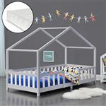 Kinderbed Treviolo met matras 90x200 cm lichtgrijs en wit