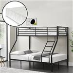 Metalen stapelbed kinderbed met matrassen 210x147,5x168 zwart