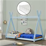 Juniorbed - Tipi met bedbodem en matras 90x200cm - blauw