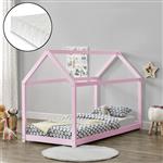 Kinderbed huisbed 200x90 met matras roze