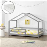 Kinderbed Knätten grenen met matras 90x200 cm lichtgrijs