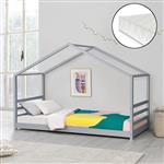 Kinderbed met bedbodem en matras huisbed 90x200 cm grijs
