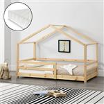 Kinderbed Knätten grenen huisbed met matras 90x200 cm hout