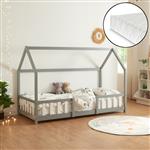 Kinderbed Sisimiut met matras 90x200 cm lichtgrijs en wit