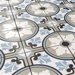 Keramische portugese vloertegels 20x20 wit met blauw zwart en grijs bloemen motief-59m²