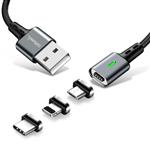 DrPhone iCON - 3 in 1 Magnetische Oplaadkabel Zwart + Datakabel - 3.0A FastCharge - Lightning / USB-