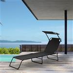 Ligbed ligstoel met zonneluifel 187x53x27 cm zwart