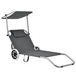 Inklapbare ligbed met luifel en wielen verstelbaar donkergrijs
