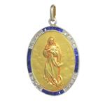Zonder Minimumprijs - Art Deco anno 1920, Mother Mary, Sapphire, Diamond Hanger - Geel goud